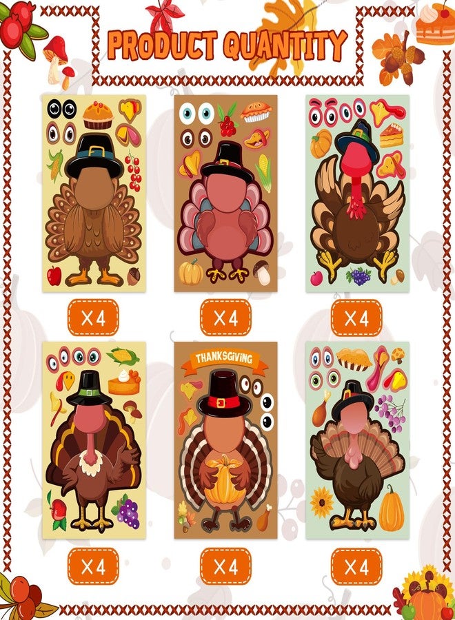 DUJAA 24Sheet Make-a-Turkey Stickers Thanksgiving Party Favors Supplies Stickers for Kids Turkey Games Crafts Sticker Autumn Fall Harvest Halloween Thanksgiving Decorations - Image 3